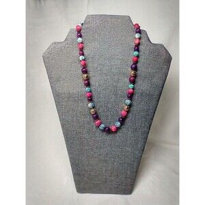 Aqate GemStone 9" Necklace Multi Color Stone Beads Gold Accents Purple Pink